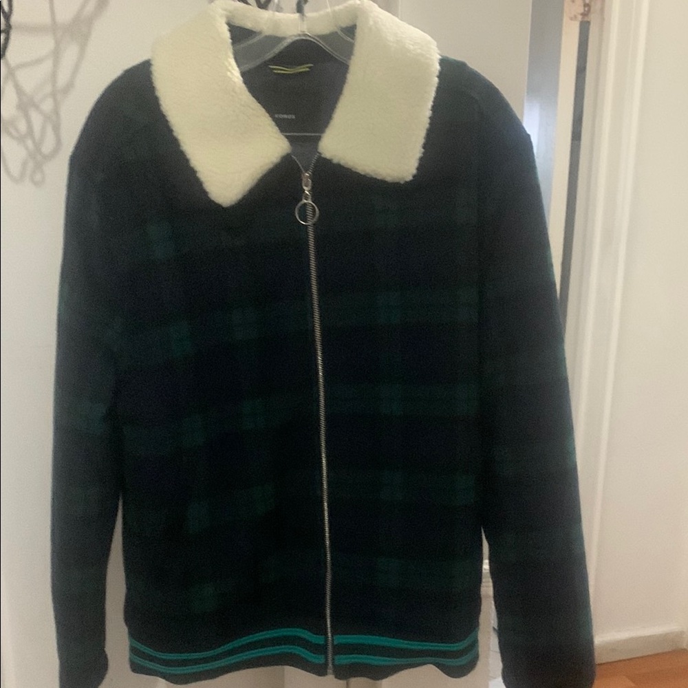 Men's Plaid Jacket with Sherpa Collar
